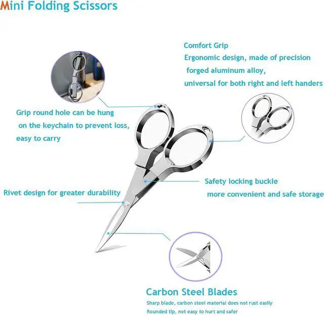 Alt view image 3 of 6 - YVAOG Folding Scissors, Safe Portable Safe Portable Travel Mini Scissors, Stainless Steel Retractable Small Scissors for Home Office, 2 Piece Set