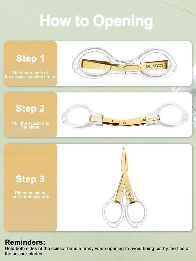 Alt view image 4 of 7 - SCAIKTIG 3.8 Folding Travel Scissors Set (2 Pcs), Safety Small Mini Foldable Scissors All Purpos, Clear Acrylic Comfort-Grip Handles, Gold Titanium Coated Blades for Craft, Sewing, Office Desk, Nurse