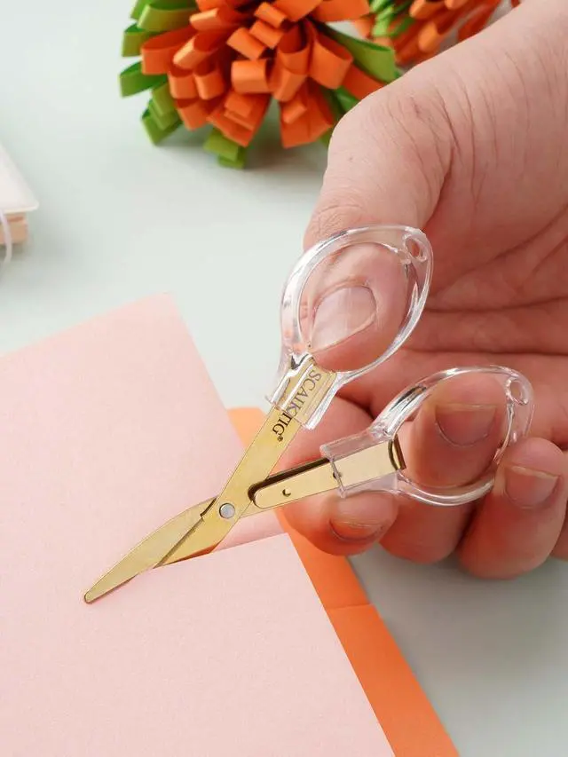 Alt view image 6 of 7 - SCAIKTIG 3.8 Folding Travel Scissors Set (2 Pcs), Safety Small Mini Foldable Scissors All Purpos, Clear Acrylic Comfort-Grip Handles, Gold Titanium Coated Blades for Craft, Sewing, Office Desk, Nurse