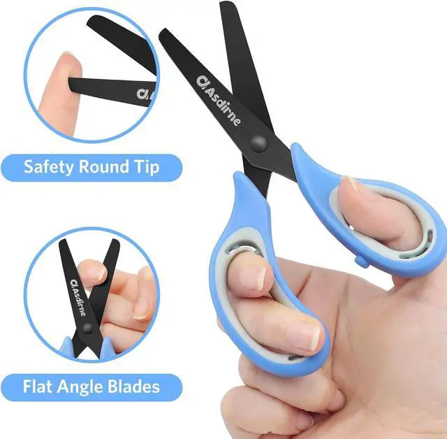 Alt view image 3 of 7 - Asdirne Kids Scissors - Safety Children Scissors with Blunt Tip Stainless Steel Blades and Soft Grip, Great for Home and School, Blue, 13.5cm