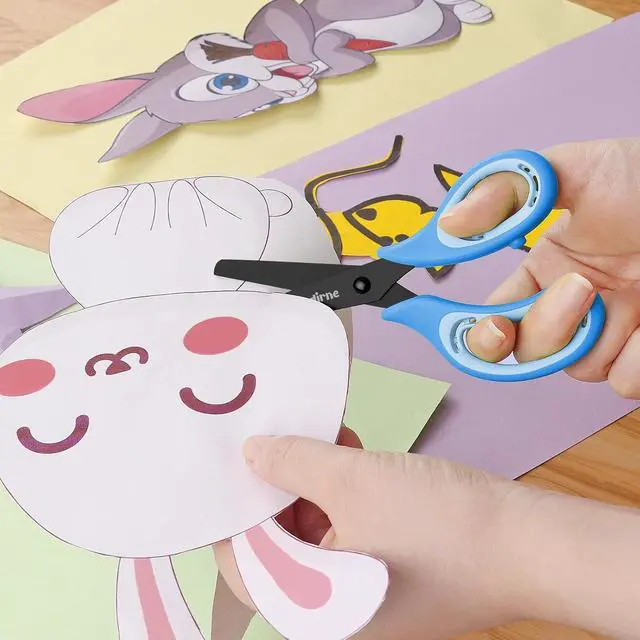 Alt view image 2 of 7 - Asdirne Kids Scissors - Safety Children Scissors with Blunt Tip Stainless Steel Blades and Soft Grip, Great for Home and School, Blue, 13.5cm