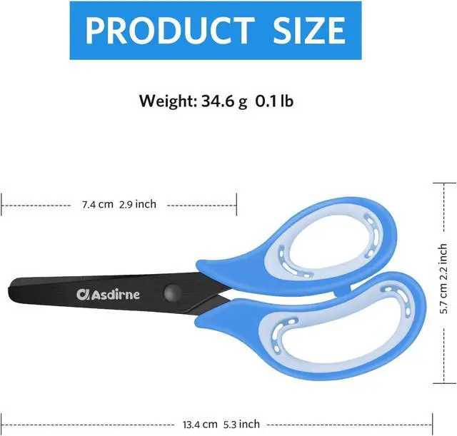 Alt view image 4 of 7 - Asdirne Kids Scissors - Safety Children Scissors with Blunt Tip Stainless Steel Blades and Soft Grip, Great for Home and School, Blue, 13.5cm
