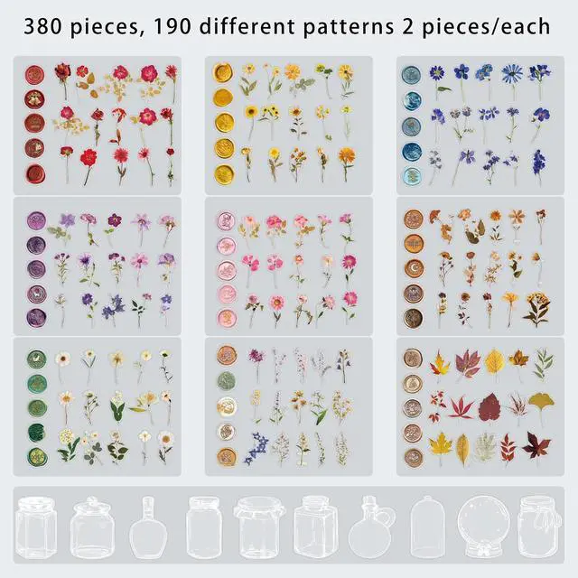 Alt view image 3 of 7 - emmoolife Pressed Flower Stickers Set (380 PCS) Dried Flowers Themed Resin Sticker Decals Floral Botanical Journaling Stickers for Scrapbook Supplies Bullet Junk Journal Bottles Planner Laptops
