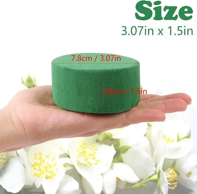 Alt view image 2 of 6 - MIDELONG Round Floral Foam Blocks, 3.2" X 1.6" Green Wet Dry Flower Foam Plant Foam for Fresh & Artificial Wedding Aisle Flower Arrangements Party Decoration DIY Craft, Pack of 3