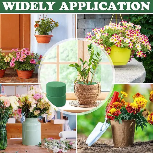 Alt view image 6 of 6 - MIDELONG Round Floral Foam Blocks, 3.2" X 1.6" Green Wet Dry Flower Foam Plant Foam for Fresh & Artificial Wedding Aisle Flower Arrangements Party Decoration DIY Craft, Pack of 3