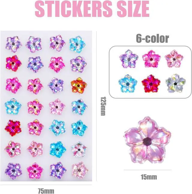 Alt view image 5 of 7 - Gem Stickers for Kids Shiny Self Adhesive Stick On Rhinestones Sparkle Jewel Diamond Glitter 3D Gemstones Flower Bling Decorative Plastic Material for Craft Supplies(196Pcs, 7 Sheets)