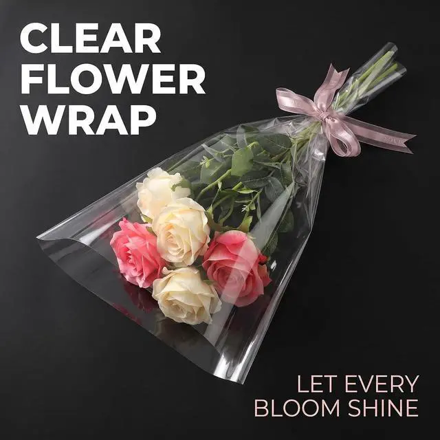 Alt view image 3 of 7 - 100 Pcs Clear Plastic Flower Bouquet Bag Sleeve Transparent Cellophane Bags Rose Packaging Wrap Cellophane Bags for Valentine's Day, Gift Wrapping Supplies