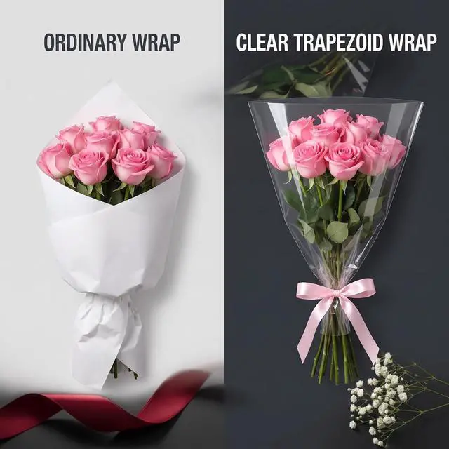 Alt view image 4 of 7 - 100 Pcs Clear Plastic Flower Bouquet Bag Sleeve Transparent Cellophane Bags Rose Packaging Wrap Cellophane Bags for Valentine's Day, Gift Wrapping Supplies