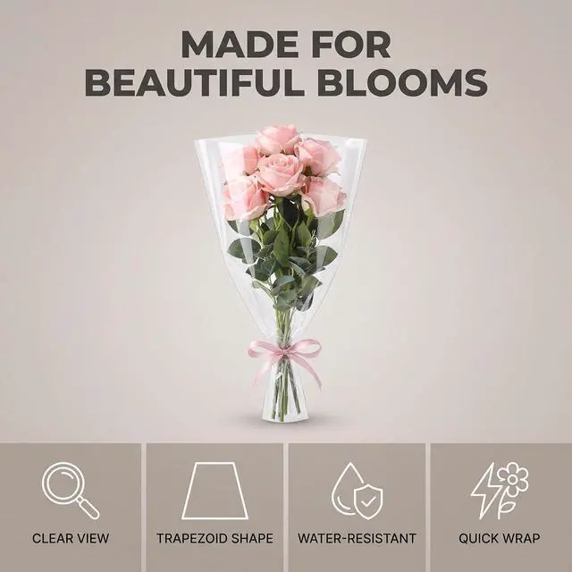 Alt view image 4 of 7 - 100 Pcs Clear Flower Bouquet Sleeves, Transparent Cellophane Bags for Valentine's Day Gifts, Wedding Floral Packaging, Rose Protectors, Food-Grade Plastic Wrap, Bulk Party Decorations (6x10in)