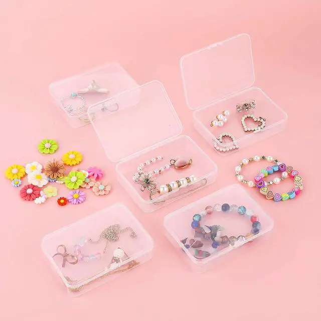 Alt view image 4 of 6 - 5 Pcs Mini Plastic Storage Containers Box with Lid, Small Storage Containers Travel Case 4x3x1 Inches Clear Rectangle Box Organizer for Collecting Small Items, Beads, Jewelry, Cards, Crafts