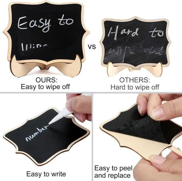 Alt view image 4 of 7 - LotFancy 20 Pack Mini Chalkboard Signs with Support Easels and 10 Extra Stickers, Food Labels for Party Buffet Table, Weddings, Table Numbers, Message Board and Event Decorations