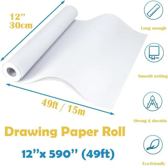 Alt view image 2 of 7 - Easel Paper Roll 12 Inch x 49 Feet, Durable Drawing Paper for Kids Art,White Bulletin Board Paper,Craft Paper Roll for Paints, Wall Art and Gift Wrap