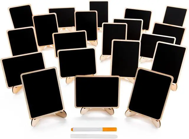 Main image of DSTELIN 20 Pack Wood Mini Chalkboards Signs with Support Easels, Place Cards, Small Rectangle Chalkboards Blackboard for Weddings, Birthday Parties, Message Board Signs and Event Decorations