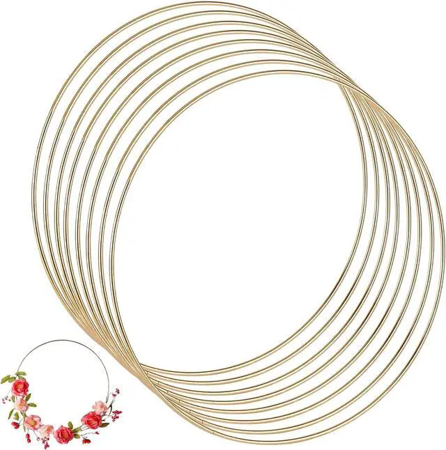 Main image of 8 Pcs Metal Floral Hoops Wreath 12 Inch Dream Catcher Macrame Rings for Wedding Wreath Decor, Table Centerpieces, Wall Hanging Crafts (Gold)