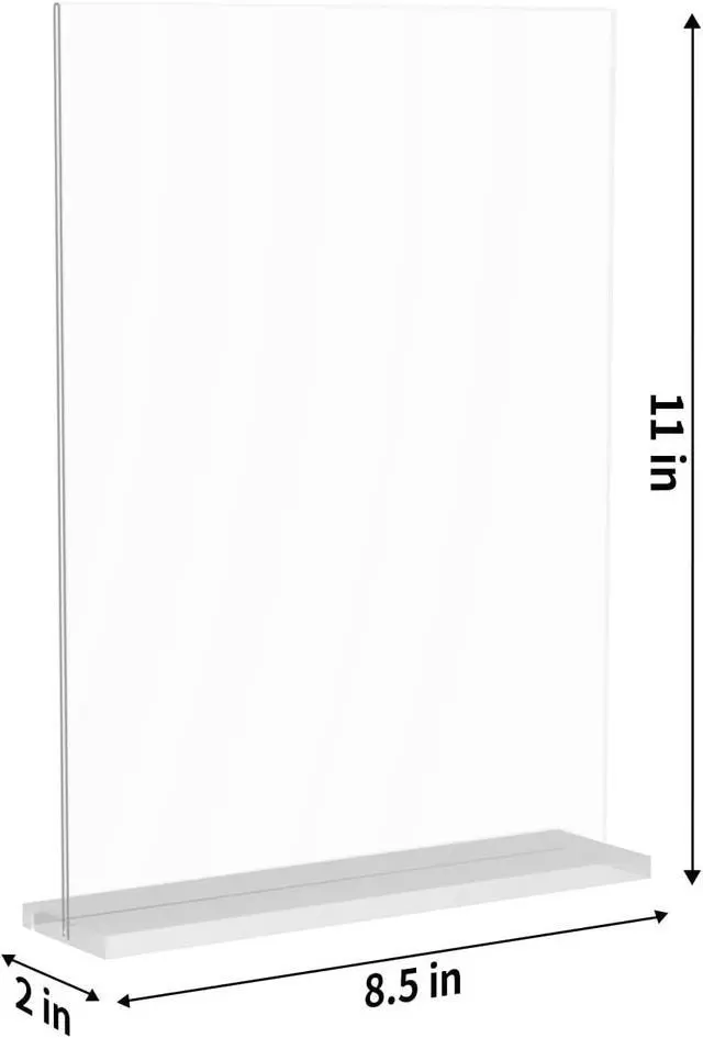 Alt view image 3 of 7 - 3 Pack 8.5x11 Clear Acrylic Sign Holder, Clear Display, Stand By Straight or Tilted, Vertical Double-Sided Desktop Picture Frame, Menu Holder, Certificate Frame