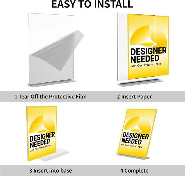 Alt view image 4 of 7 - 3 Pack 8.5x11 Clear Acrylic Sign Holder, Clear Display, Stand By Straight or Tilted, Vertical Double-Sided Desktop Picture Frame, Menu Holder, Certificate Frame