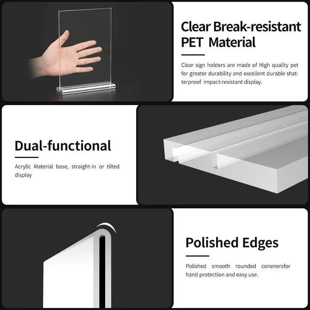 Alt view image 5 of 7 - 3 Pack 8.5x11 Clear Acrylic Sign Holder, Clear Display, Stand By Straight or Tilted, Vertical Double-Sided Desktop Picture Frame, Menu Holder, Certificate Frame