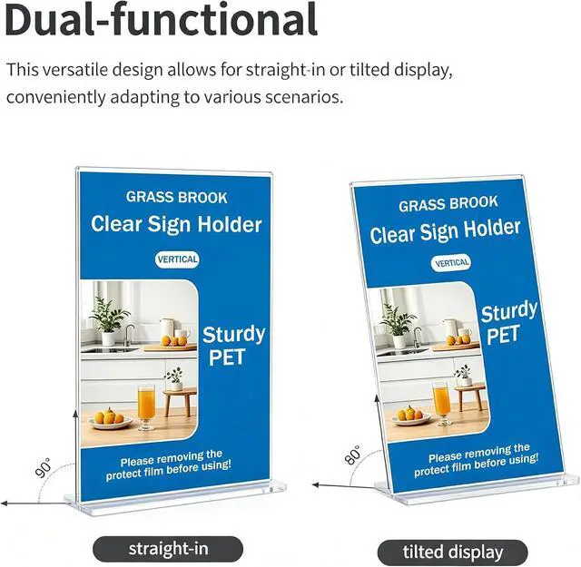 Alt view image 2 of 7 - 3 Pack 8.5x11 Clear Acrylic Sign Holder, Clear Display, Stand By Straight or Tilted, Vertical Double-Sided Desktop Picture Frame, Menu Holder, Certificate Frame