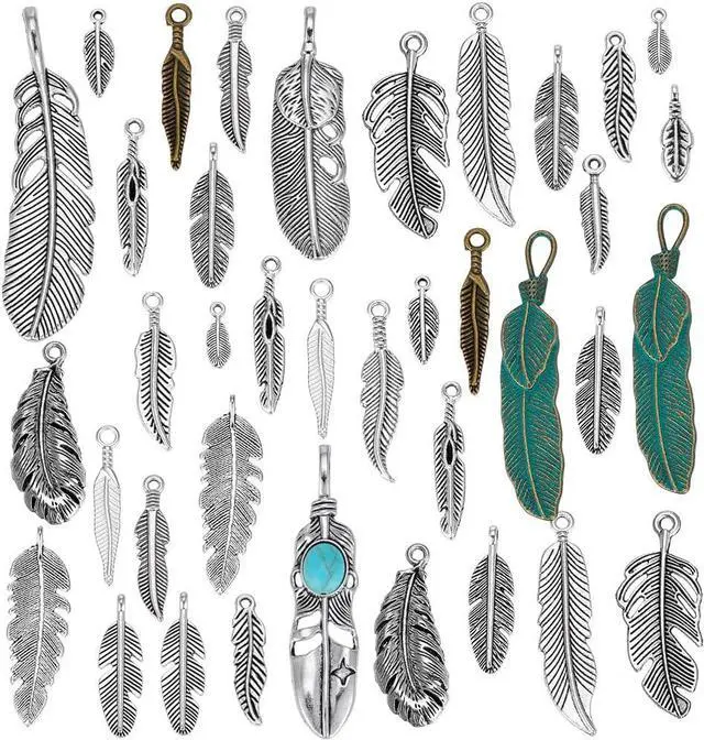 Main image of PH PandaHall 38pcs 19 Styles Alloy Feather Charms for Jewelry Making Dream Catcher Feather Pendants, Boho Native American Jewelry Charms Leaf Pendants for DIY Necklace Bracelet Keychain