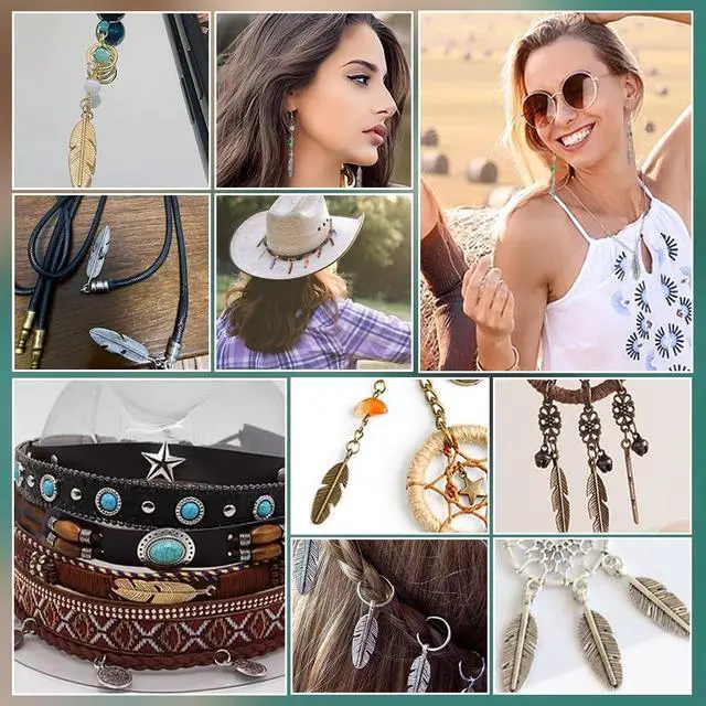 Alt view image 4 of 4 - PH PandaHall 38pcs 19 Styles Alloy Feather Charms for Jewelry Making Dream Catcher Feather Pendants, Boho Native American Jewelry Charms Leaf Pendants for DIY Necklace Bracelet Keychain