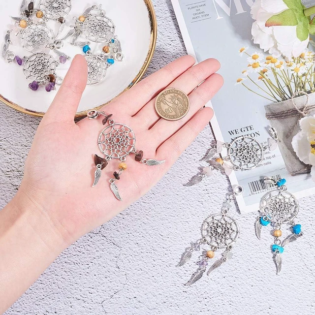 Alt view image 3 of 7 - PH PandaHall 10pcs Dream Catcher Charm 5 Color Dangling Dreamcatcher Pendants Dreamcatcher Feather Charms Filigree Ethnic Ornament for Keyring Keychain Necklace Jewelry Making Antique Silver