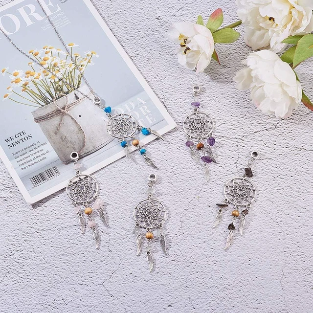 Alt view image 5 of 7 - PH PandaHall 10pcs Dream Catcher Charm 5 Color Dangling Dreamcatcher Pendants Dreamcatcher Feather Charms Filigree Ethnic Ornament for Keyring Keychain Necklace Jewelry Making Antique Silver