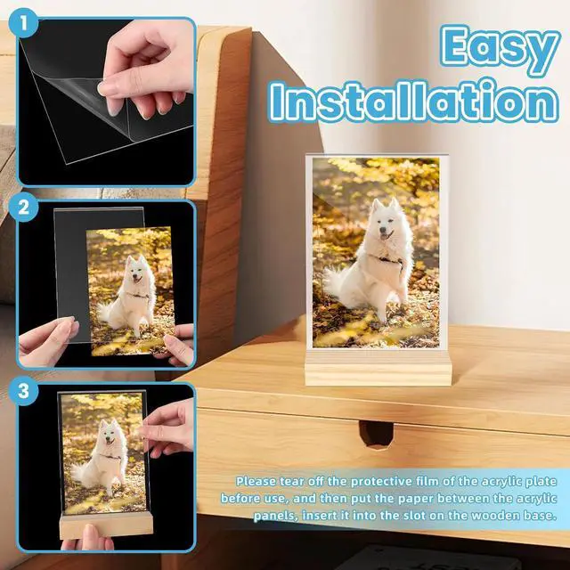 Alt view image 4 of 7 - Bercoor 3 Pack 4"x6" Acrylic Sign Holder with Wood Base, L/T Shape Vertical or Slant Back Display, Clear Plastic Flyer Display Stand for Wedding, Restaurant, Store, Hotel, Office