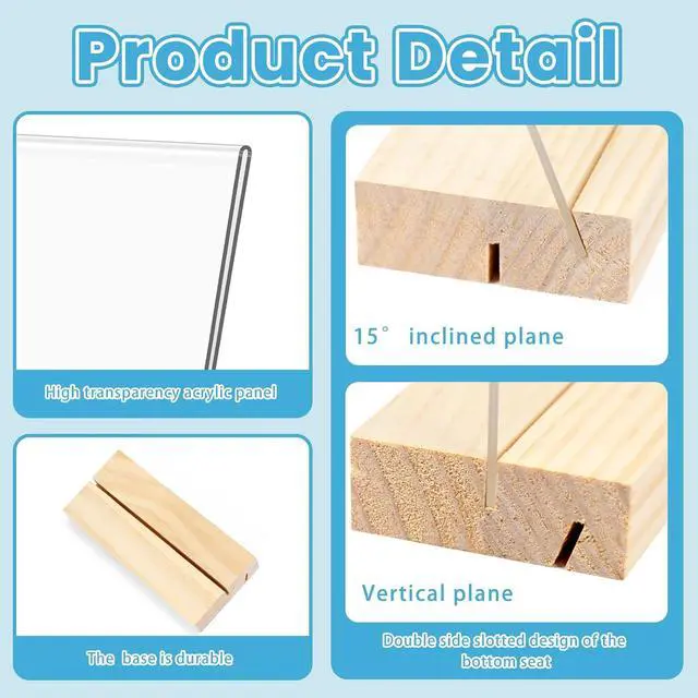 Alt view image 3 of 7 - Bercoor 3 Pack 4"x6" Acrylic Sign Holder with Wood Base, L/T Shape Vertical or Slant Back Display, Clear Plastic Flyer Display Stand for Wedding, Restaurant, Store, Hotel, Office