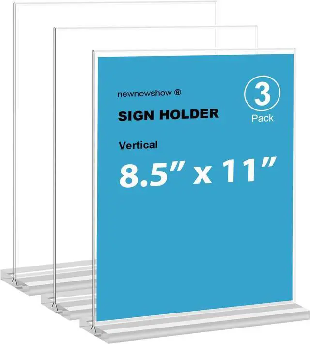 Main image of newnewshow 8.5x11 Acrylic Sign Holder 3 Pack Vertical Double-Sided Display (Optional 8.5x11 8.5x5.5 5x7 Horizontal and Vertical)