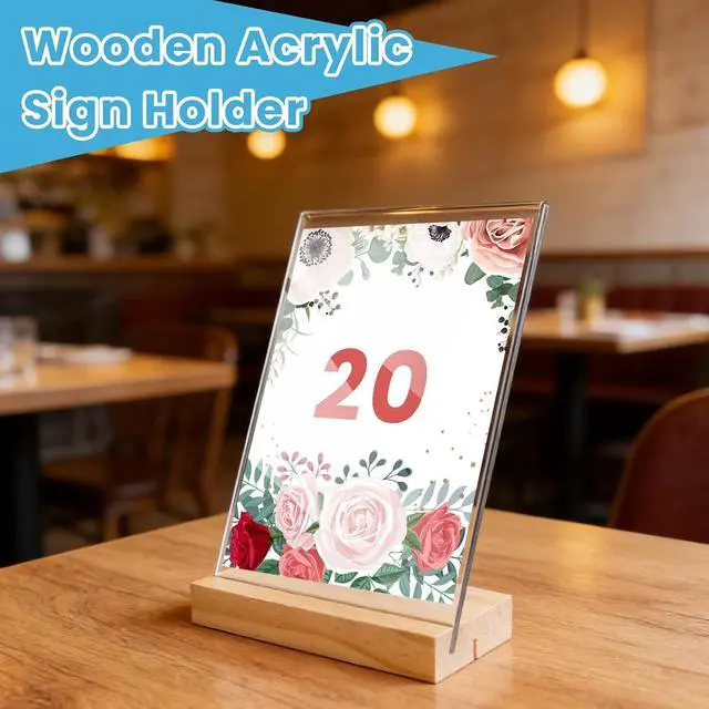 Alt view image 6 of 7 - Bercoor 3 Pack 4"x6" Acrylic Sign Holder with Wood Base, L/T Shape Vertical or Slant Back Display, Clear Plastic Flyer Display Stand for Wedding, Restaurant, Store, Hotel, Office