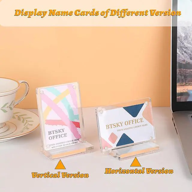 Alt view image 2 of 7 - BTSKY 2 Set Clear Acrylic Business Card Display Stand Fits 2.5x3.5 Inches Cards, Magnetic Card Easel Holders Case Durable Name Card Display Rack for Desk Mini Acrylic Picture Frames for Home & Office
