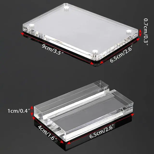 Alt view image 3 of 7 - BTSKY 2 Set Clear Acrylic Business Card Display Stand Fits 2.5x3.5 Inches Cards, Magnetic Card Easel Holders Case Durable Name Card Display Rack for Desk Mini Acrylic Picture Frames for Home & Office