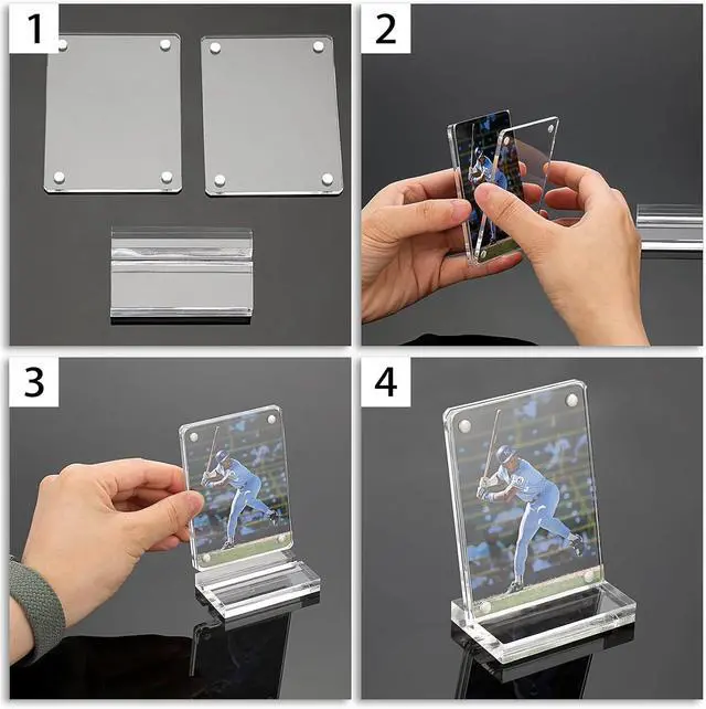 Alt view image 4 of 7 - BTSKY 2 Set Clear Acrylic Business Card Display Stand Fits 2.5x3.5 Inches Cards, Magnetic Card Easel Holders Case Durable Name Card Display Rack for Desk Mini Acrylic Picture Frames for Home & Office