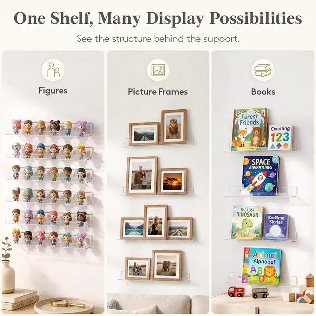Alt view image 7 of 7 - Lifewit Narrow Acrylic Floating Shelves for Vinyl Record 12", Clear 6 Pack