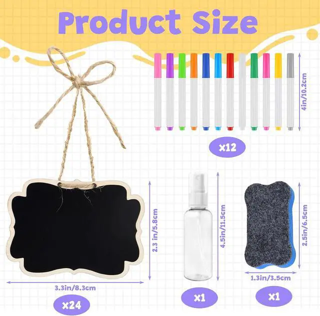 Alt view image 2 of 7 - NEBURORA 24 Pcs Mini Erasable Wood Chalkboard Signs with Hanging String Reusable Double-Sided Blackboards for Message Boards Hanging Signs Price Labels Table Numbers Plant Name Tags