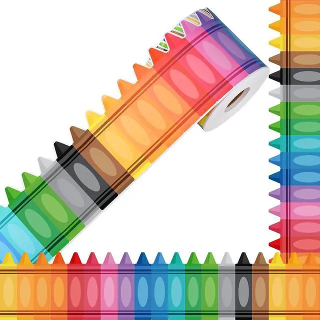 Main image of 68.9 Ft Crayon Classroom Bulletin Board Borders Colorful Crayon Rolled Border Trim Crayons Die-Cut Bulletin Border Decoration for School Office Classroom Chalkboard Wall Window Decor