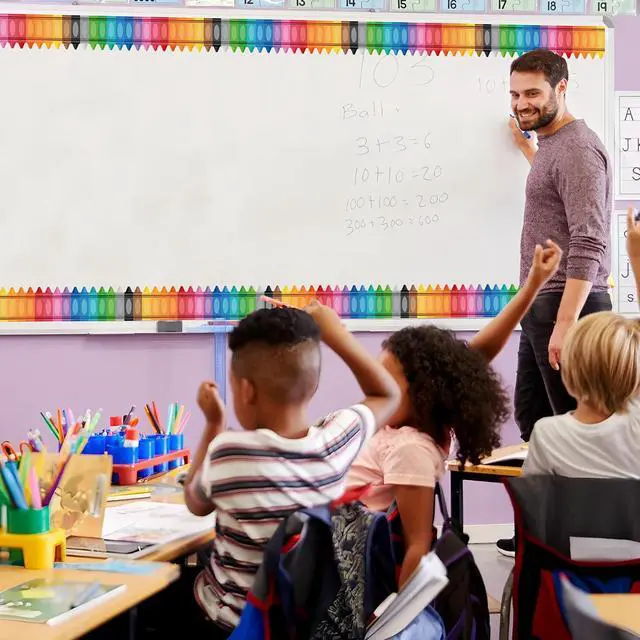 Alt view image 6 of 7 - 68.9 Ft Crayon Classroom Bulletin Board Borders Colorful Crayon Rolled Border Trim Crayons Die-Cut Bulletin Border Decoration for School Office Classroom Chalkboard Wall Window Decor