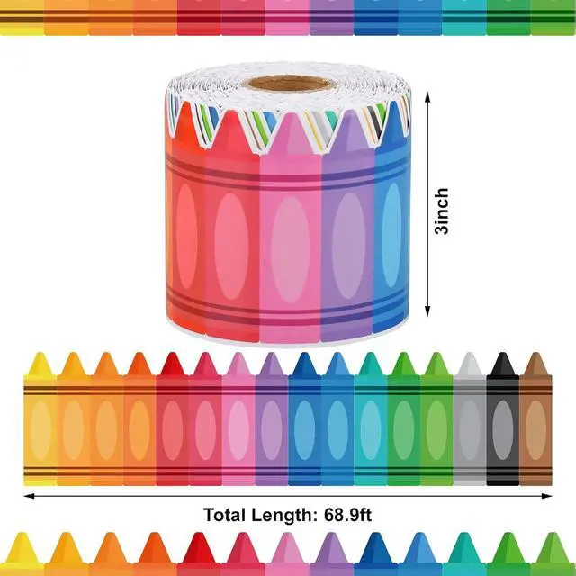 Alt view image 2 of 7 - 68.9 Ft Crayon Classroom Bulletin Board Borders Colorful Crayon Rolled Border Trim Crayons Die-Cut Bulletin Border Decoration for School Office Classroom Chalkboard Wall Window Decor