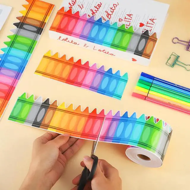Alt view image 4 of 7 - 68.9 Ft Crayon Classroom Bulletin Board Borders Colorful Crayon Rolled Border Trim Crayons Die-Cut Bulletin Border Decoration for School Office Classroom Chalkboard Wall Window Decor