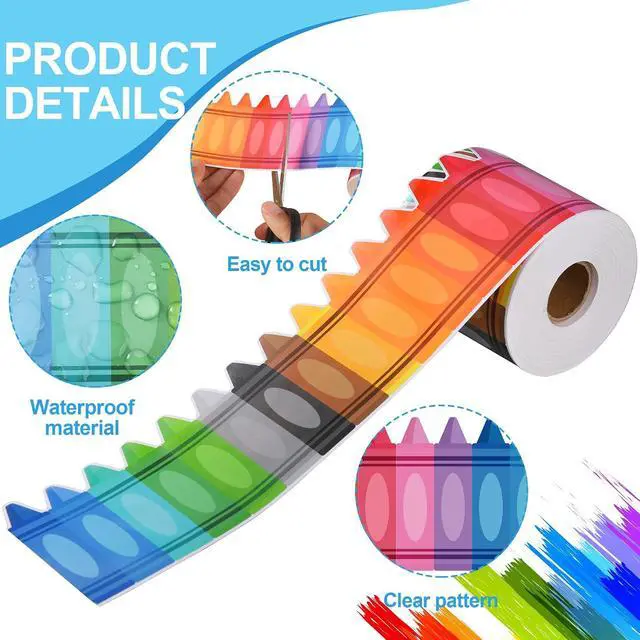 Alt view image 3 of 7 - 68.9 Ft Crayon Classroom Bulletin Board Borders Colorful Crayon Rolled Border Trim Crayons Die-Cut Bulletin Border Decoration for School Office Classroom Chalkboard Wall Window Decor