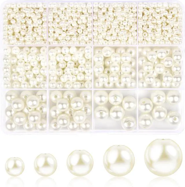 Main image of 1228 Pieces Pearl Beads for Jewelry Making, 5 Sizes (4mm, 6mm, 8mm, 10mm, 14mm) Round Acrylic Imitation Pearls with Holes for Bracelets, Necklaces, Crafts, Vase Fillers