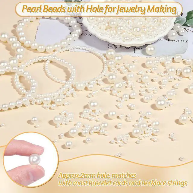 Alt view image 5 of 7 - 1228 Pieces Pearl Beads for Jewelry Making, 5 Sizes (4mm, 6mm, 8mm, 10mm, 14mm) Round Acrylic Imitation Pearls with Holes for Bracelets, Necklaces, Crafts, Vase Fillers