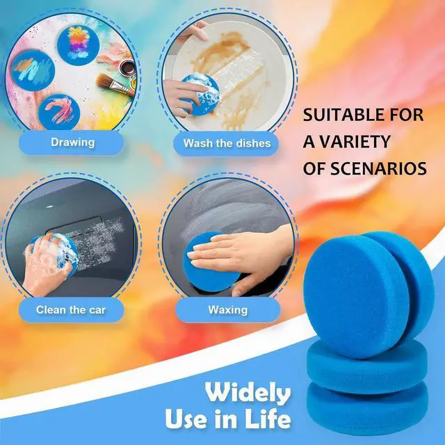 Alt view image 4 of 7 - WAFJAMF 2PCS 3.1 Inch Round Paint Sponge Applicator Double-Side Art Blue