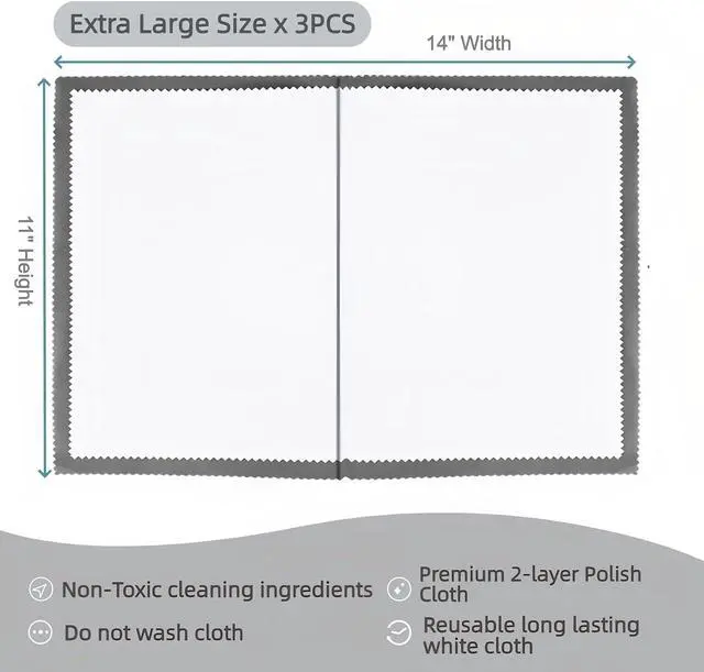 Alt view image 3 of 6 - 3PCS Silver Polishing Cloth 11x14'' X-Large Premium 2 Layer Cleaning Fabric
