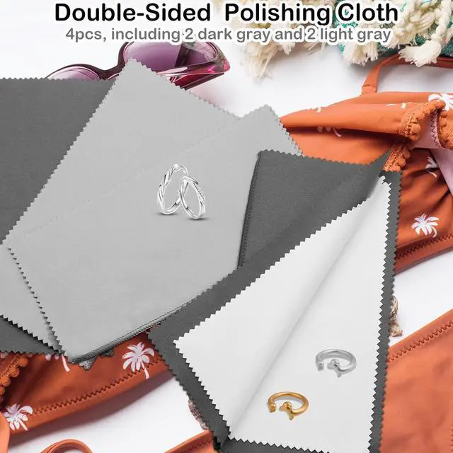 Alt view image 3 of 7 - 4Pcs Silver Polishing Cloths - Double-Sided Jewelry Cleaner for Sterling Silver, Gold, Platinum - Keeps Shining