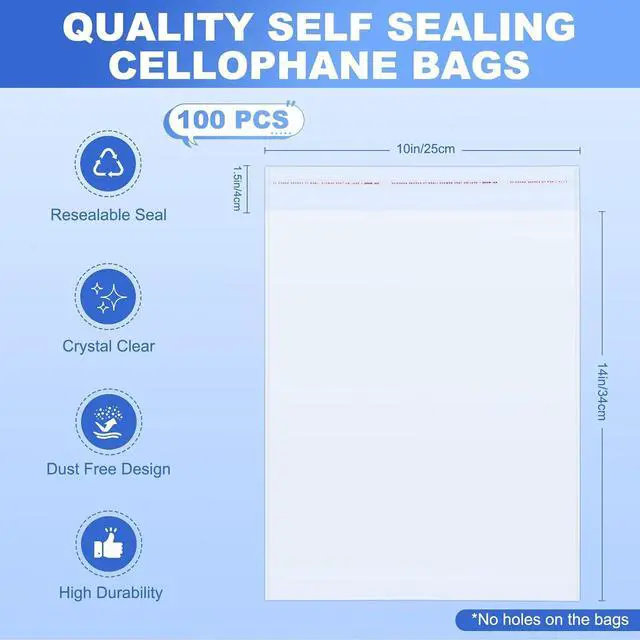 Alt view image 2 of 7 - 100 Pcs (10x14 Inch) Self Sealing Cellophane Bags