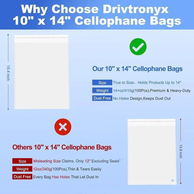 Alt view image 4 of 7 - 100 Pcs (10x14 Inch) Self Sealing Cellophane Bags