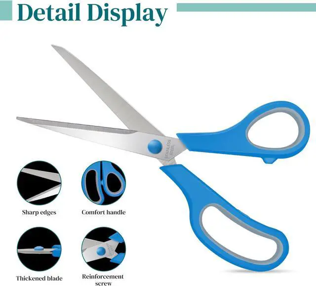 Alt view image 3 of 6 - 3 Packs 8" Sewing Craft Scissors Bulk,Multipurpose Heavy Duty Sharp Paper Scissors,All Purpose Stainless Steel Scissors for Home Office Student Teacher Supplies
