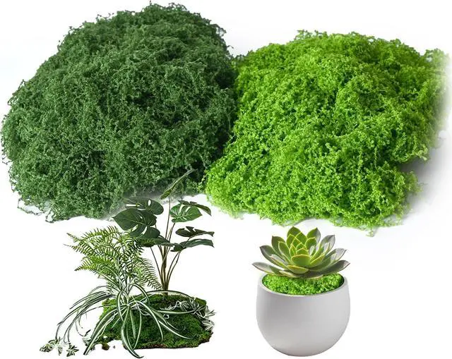 Main image of Fake Moss for Plants Indoor, 3.5OZ Dual-Color Artificial Moss for Crafts, Realistic Faux Moss for Terrariums, Fairy Gardens, Potted Plants, DIY Home Decor, Glass Jars, Light & Dark Green100g