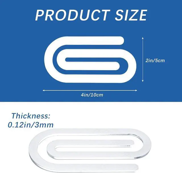 Alt view image 2 of 6 - 24PCS 4" x 2" Bulk Acrylic Sublimation Paper Clip Blanks Jumbo for Bookmarks Business Card Holders Envelope Holders Photo Album Clip Card Sublimation Giant Acrylic Paper Clips (24PCS)